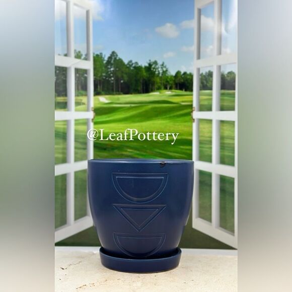 Mandy Blue Ceramic Planter Pot with Saucer Attached - Picture 1 of 10